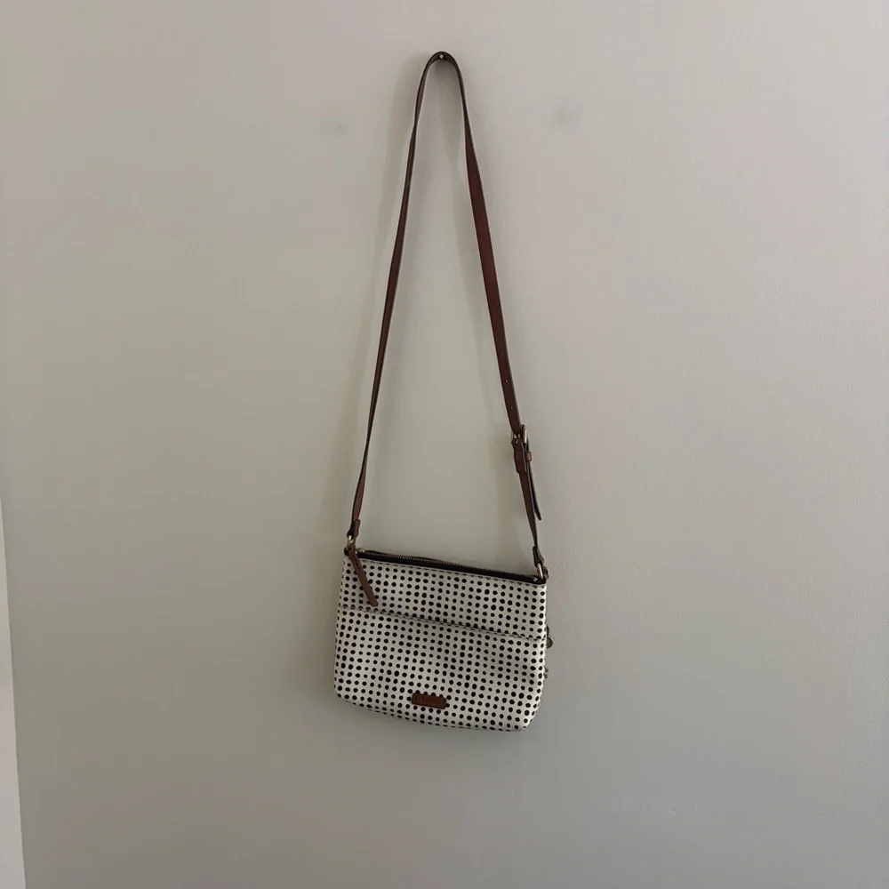 Fossil White and Black Dot Crossbody Bag purse Womens